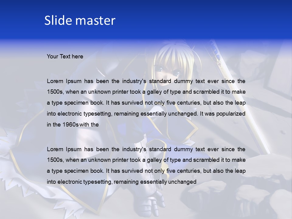 A Woman In A Blue Dress Holding A Sword PowerPoint Template