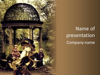 A Group Of People Sitting Around A Gazebo PowerPoint Template