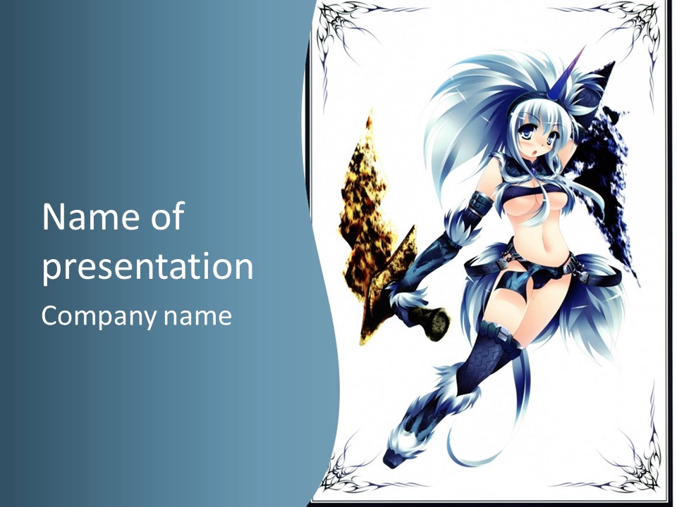 An Anime Character With A Sword On A Blue Background PowerPoint Template