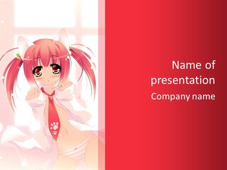 A Girl With Pink Hair And A Red Tie Is Standing In Front Of A Red PowerPoint Template
