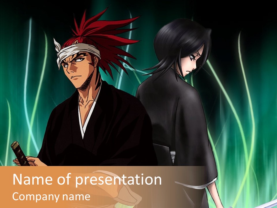 A Couple Of Anime Characters Standing Next To Each Other PowerPoint Template