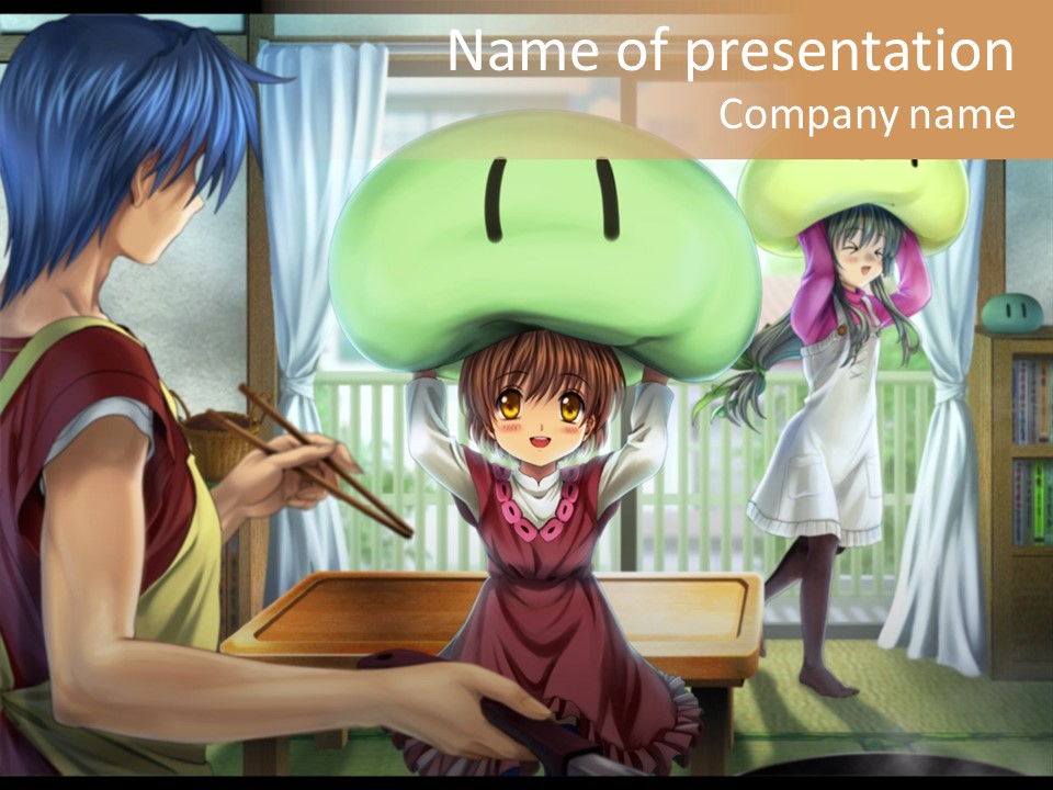 A Group Of People With A Green Mushroom On Their Head PowerPoint Template