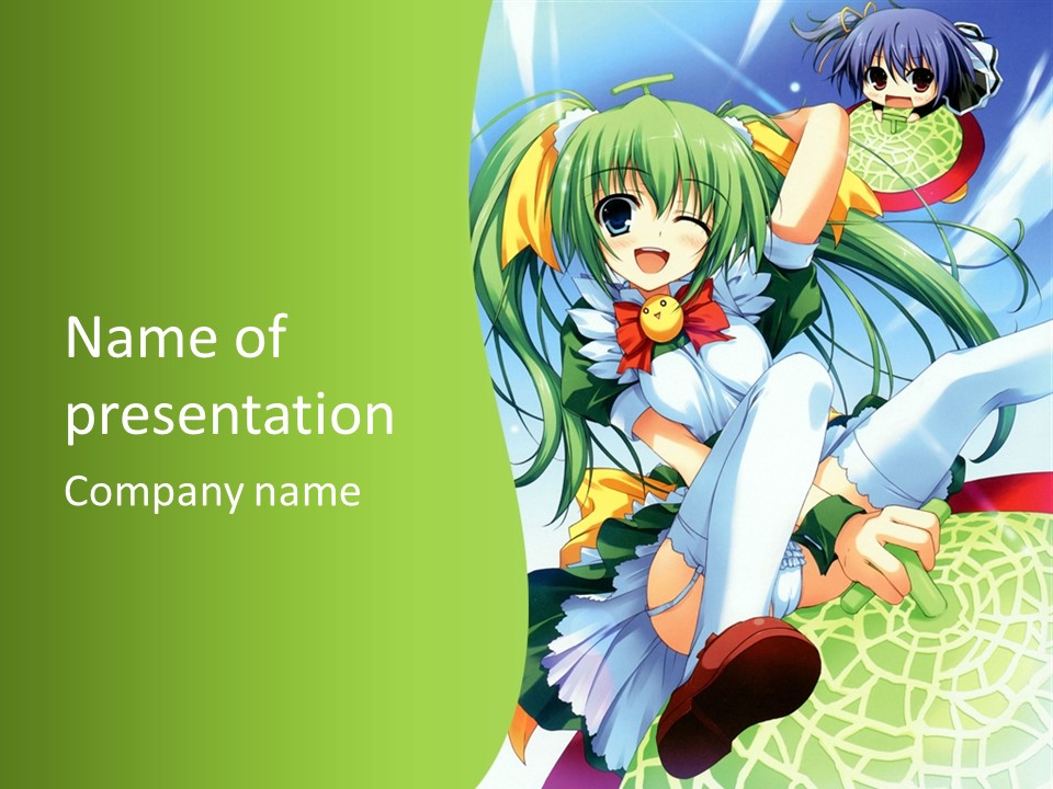 A Girl With Green Hair Sitting On Top Of A Bed PowerPoint Template