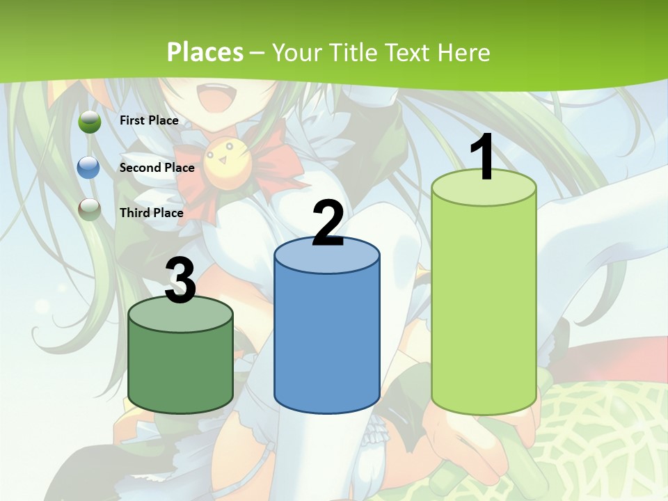 A Girl With Green Hair Sitting On Top Of A Bed PowerPoint Template