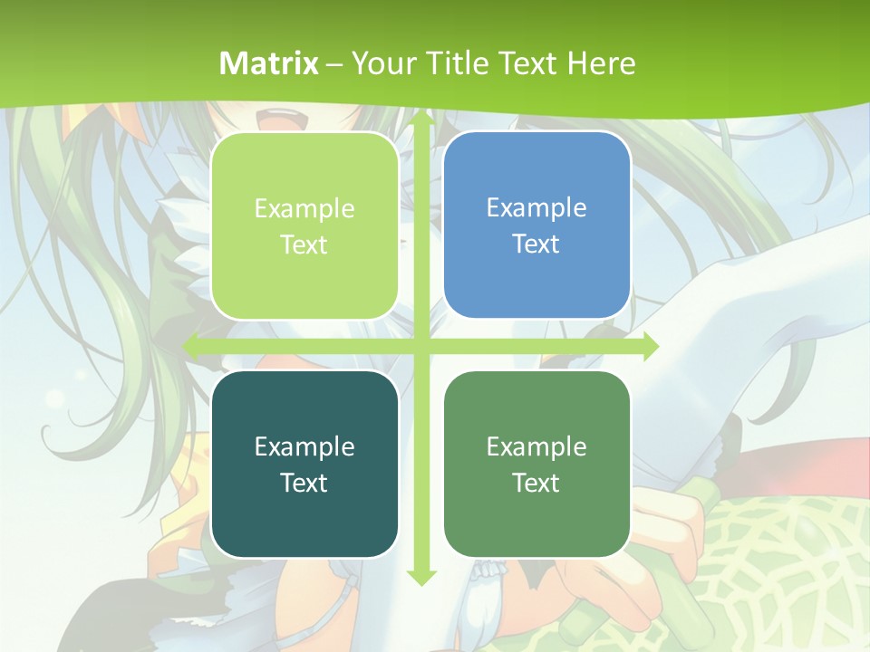 A Girl With Green Hair Sitting On Top Of A Bed PowerPoint Template