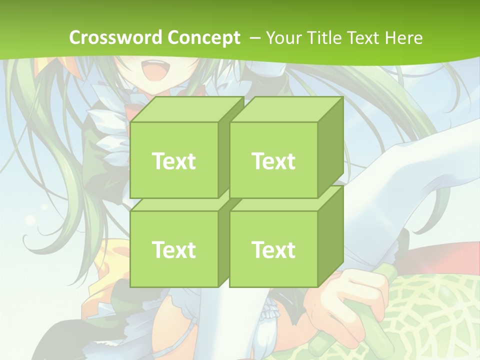 A Girl With Green Hair Sitting On Top Of A Bed PowerPoint Template