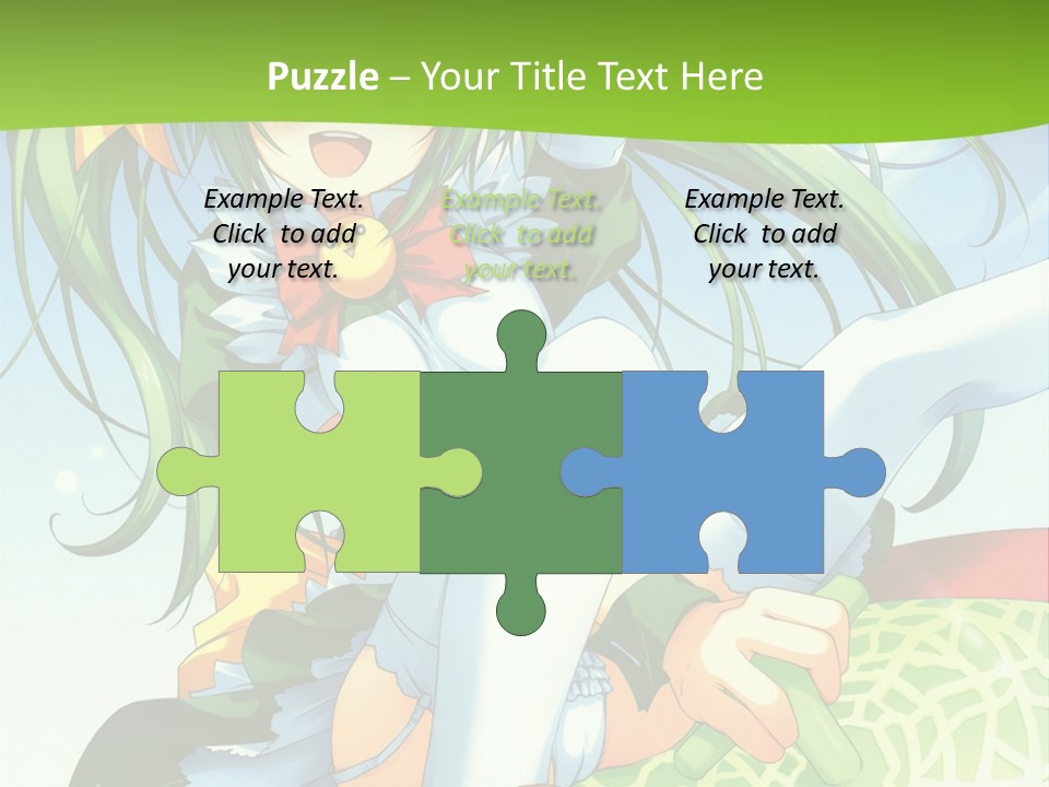 A Girl With Green Hair Sitting On Top Of A Bed PowerPoint Template