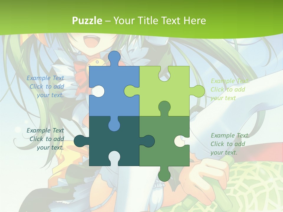 A Girl With Green Hair Sitting On Top Of A Bed PowerPoint Template