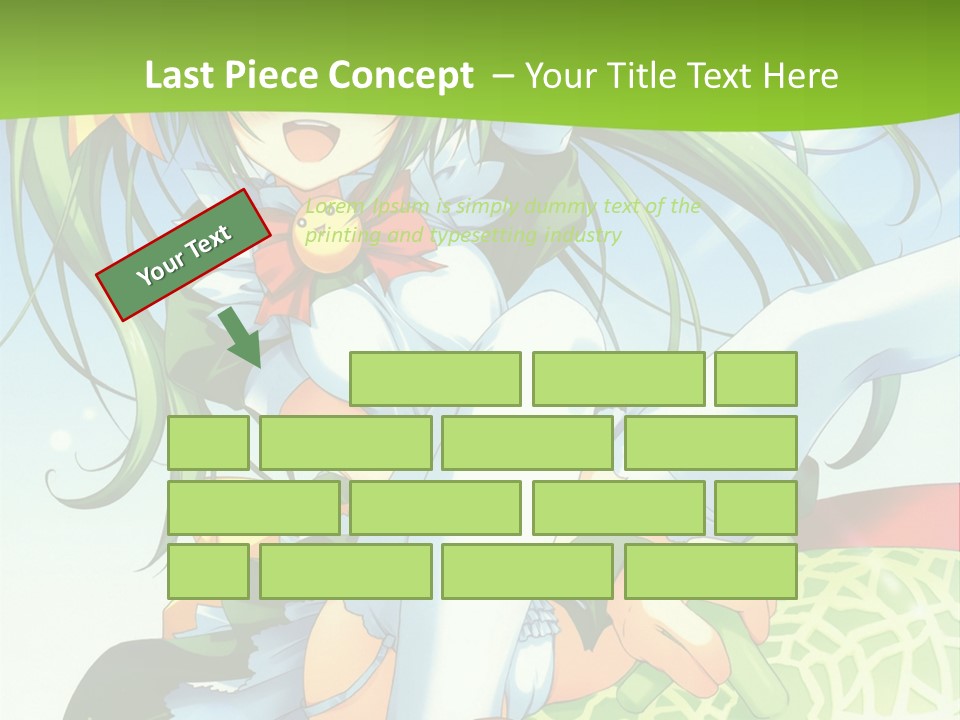 A Girl With Green Hair Sitting On Top Of A Bed PowerPoint Template