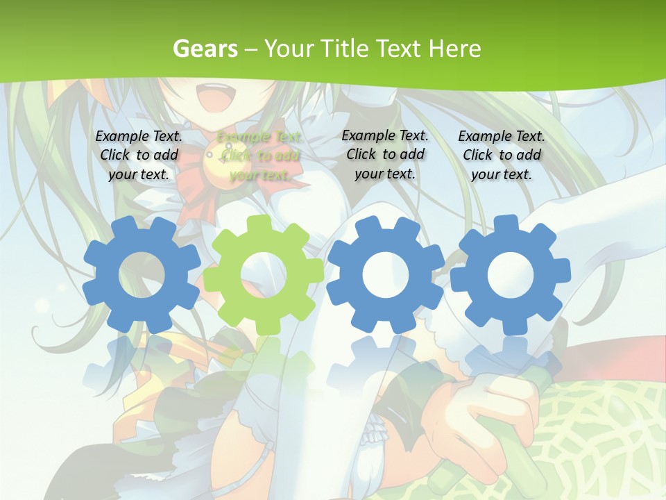 A Girl With Green Hair Sitting On Top Of A Bed PowerPoint Template