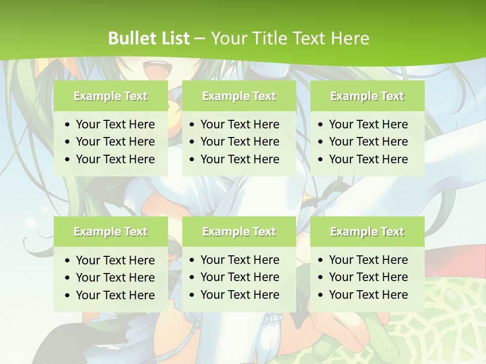 A Girl With Green Hair Sitting On Top Of A Bed PowerPoint Template