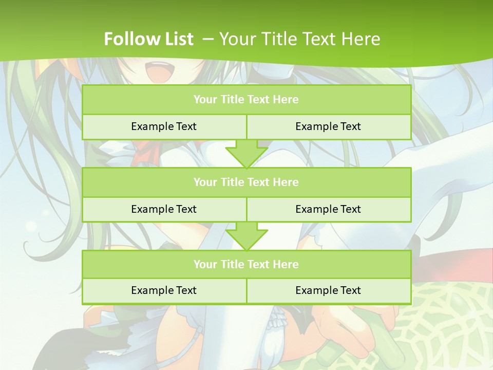 A Girl With Green Hair Sitting On Top Of A Bed PowerPoint Template