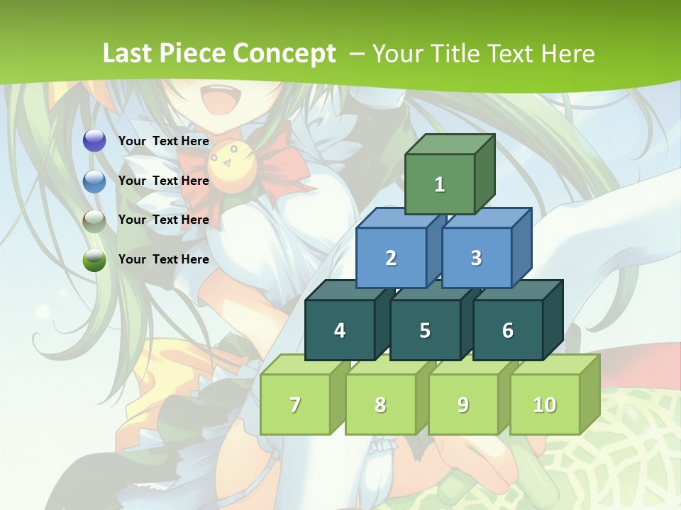 A Girl With Green Hair Sitting On Top Of A Bed PowerPoint Template