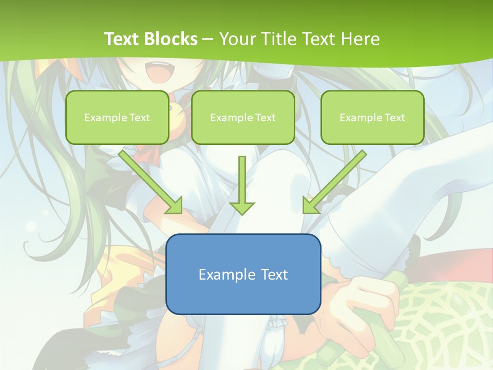 A Girl With Green Hair Sitting On Top Of A Bed PowerPoint Template