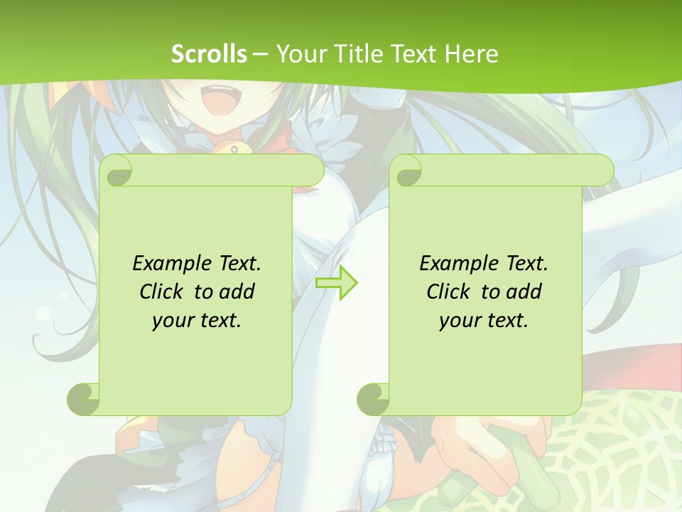 A Girl With Green Hair Sitting On Top Of A Bed PowerPoint Template