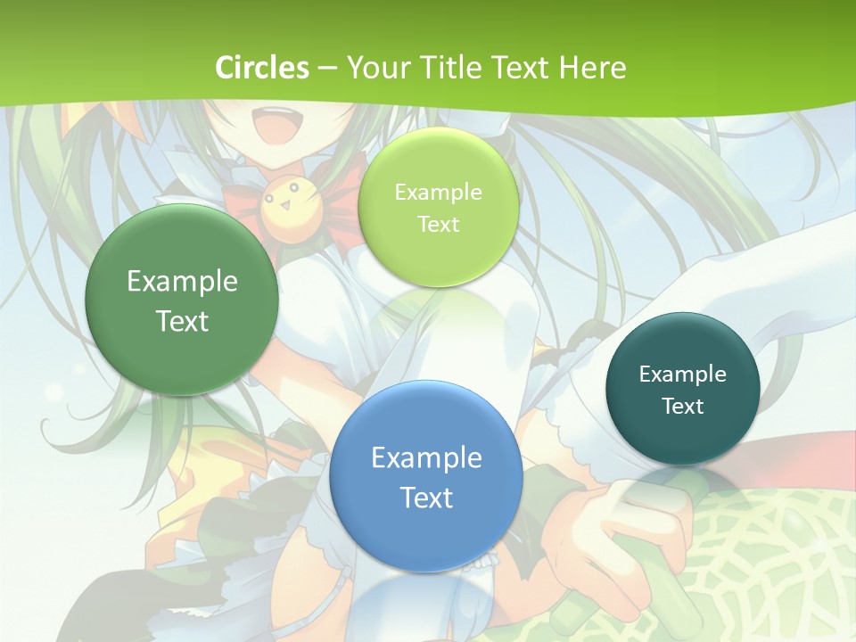 A Girl With Green Hair Sitting On Top Of A Bed PowerPoint Template