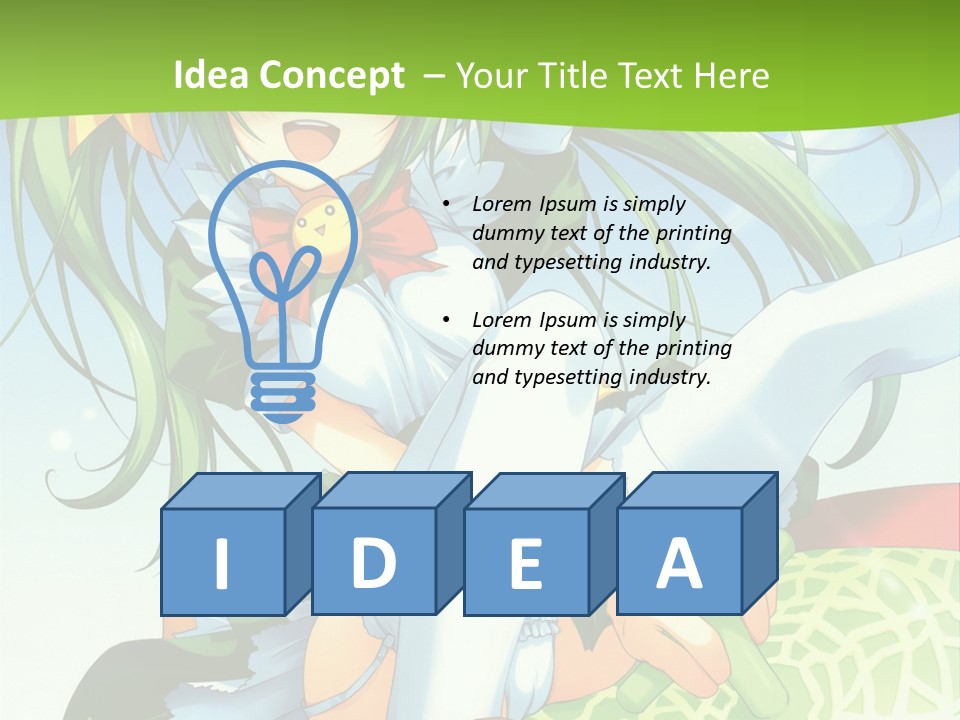 A Girl With Green Hair Sitting On Top Of A Bed PowerPoint Template