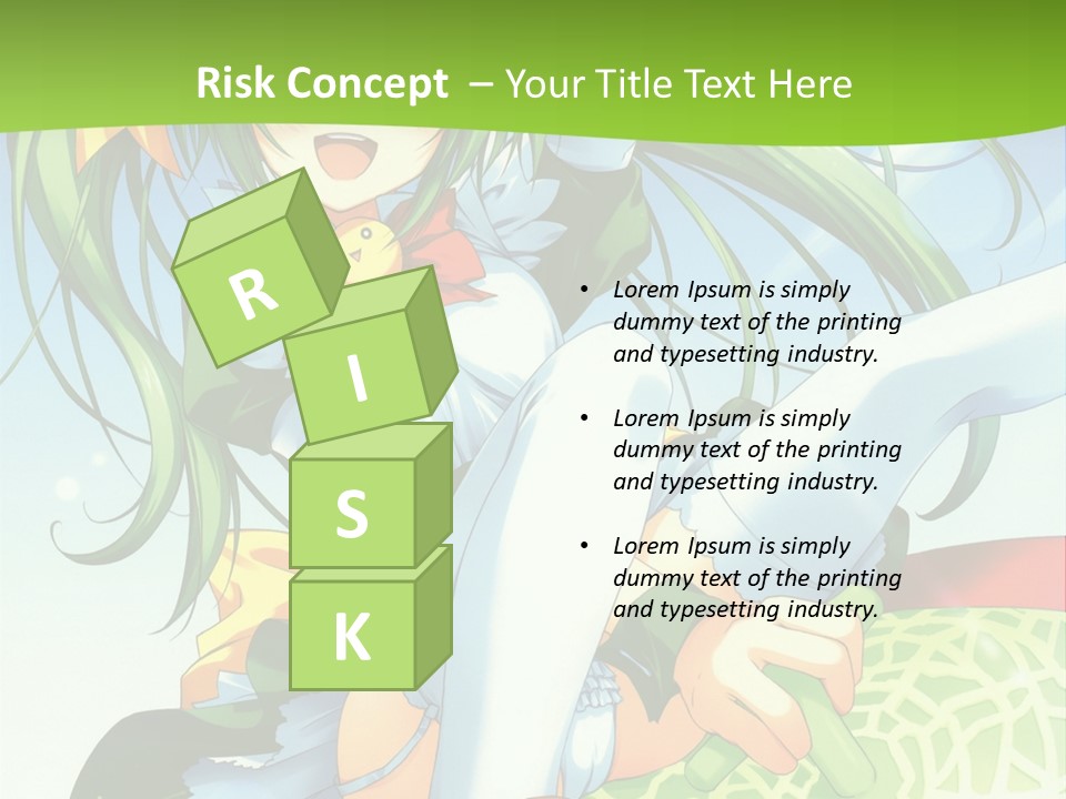 A Girl With Green Hair Sitting On Top Of A Bed PowerPoint Template