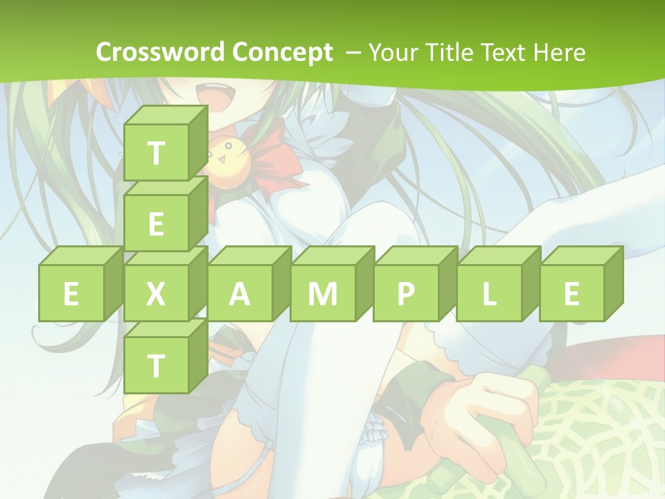 A Girl With Green Hair Sitting On Top Of A Bed PowerPoint Template