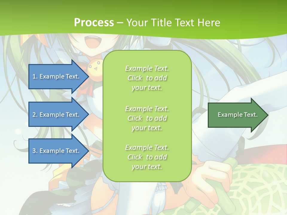 A Girl With Green Hair Sitting On Top Of A Bed PowerPoint Template
