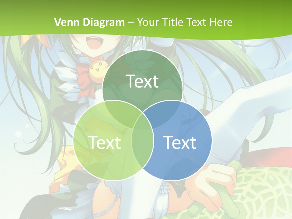 A Girl With Green Hair Sitting On Top Of A Bed PowerPoint Template