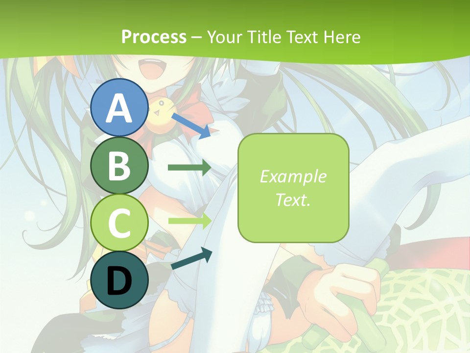 A Girl With Green Hair Sitting On Top Of A Bed PowerPoint Template