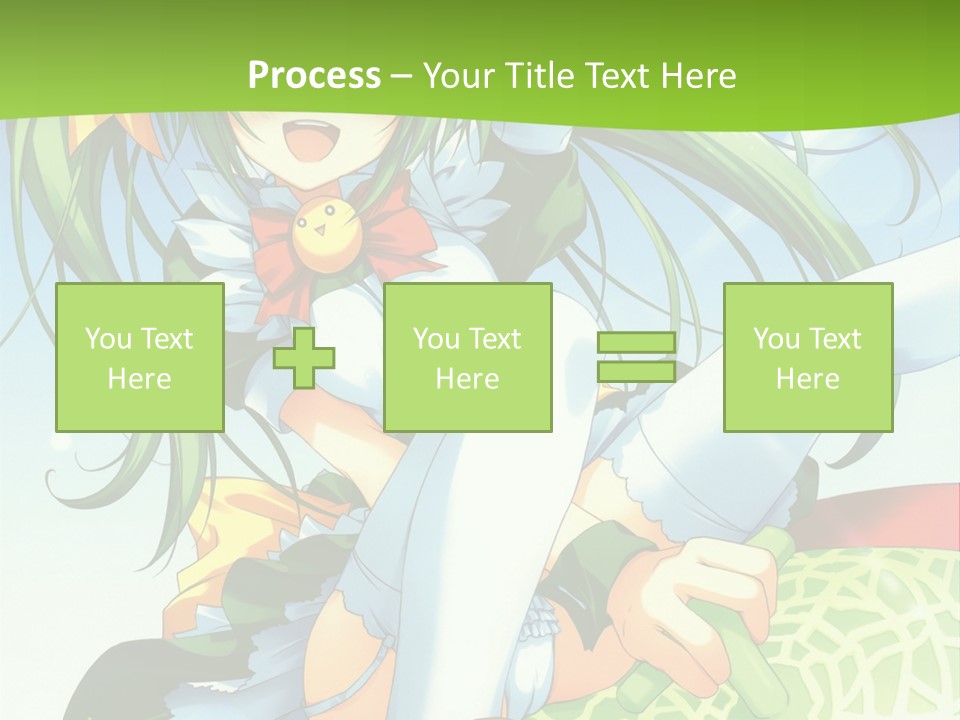 A Girl With Green Hair Sitting On Top Of A Bed PowerPoint Template