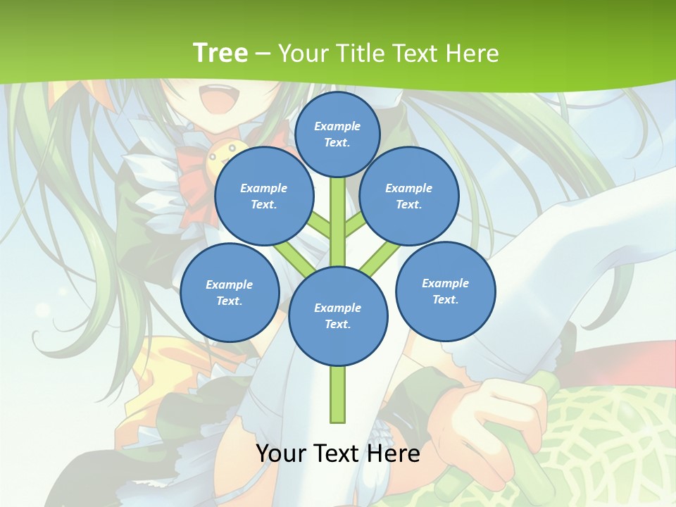 A Girl With Green Hair Sitting On Top Of A Bed PowerPoint Template