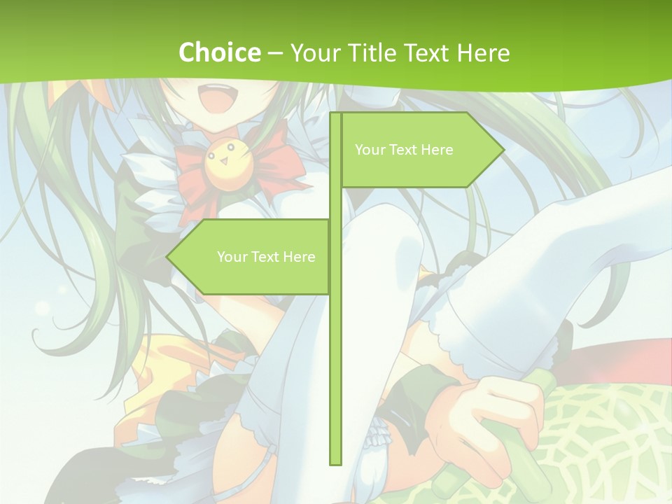 A Girl With Green Hair Sitting On Top Of A Bed PowerPoint Template
