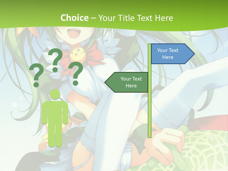 A Girl With Green Hair Sitting On Top Of A Bed PowerPoint Template