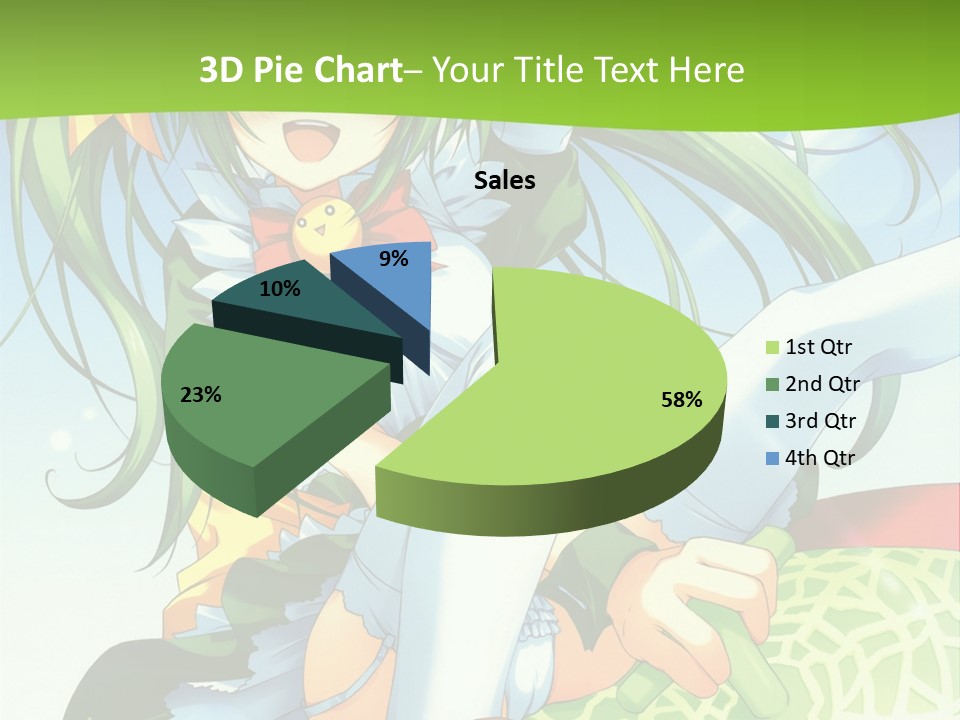 A Girl With Green Hair Sitting On Top Of A Bed PowerPoint Template