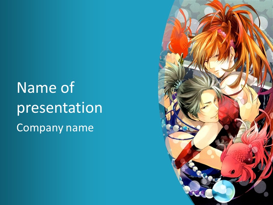 A Couple Of Anime Characters Hugging On A Blue Background PowerPoint Template