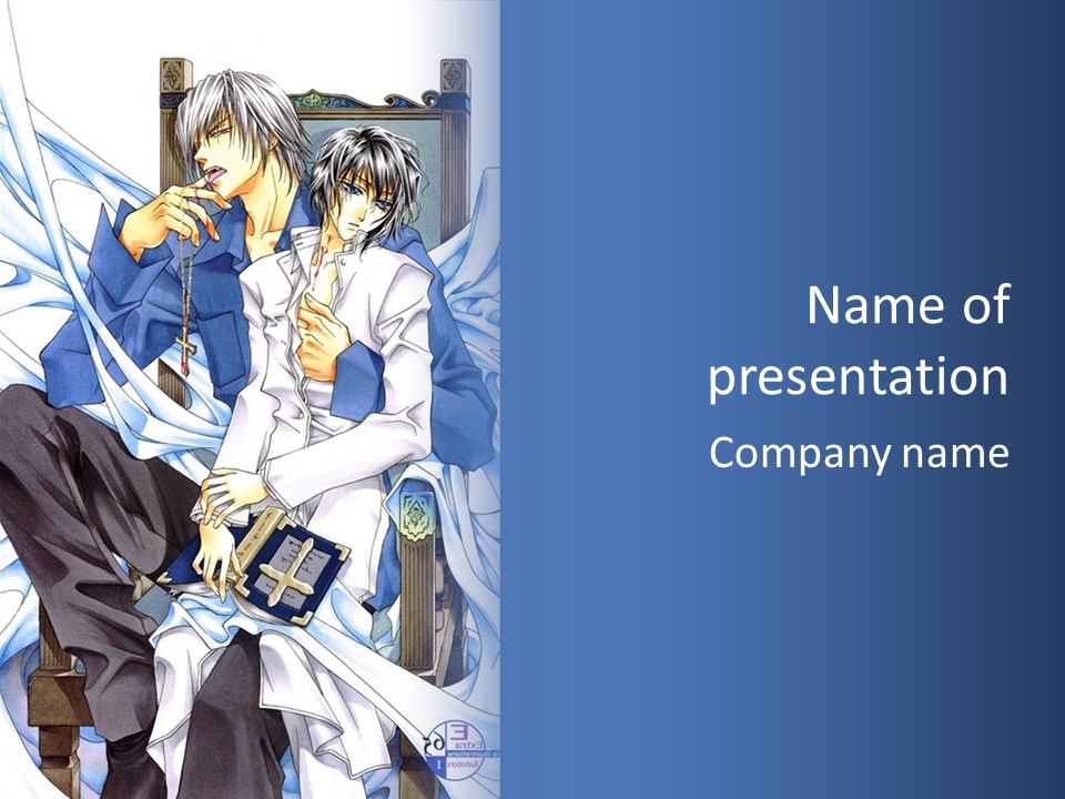 A Couple Of Anime Characters Sitting Next To Each Other PowerPoint Template