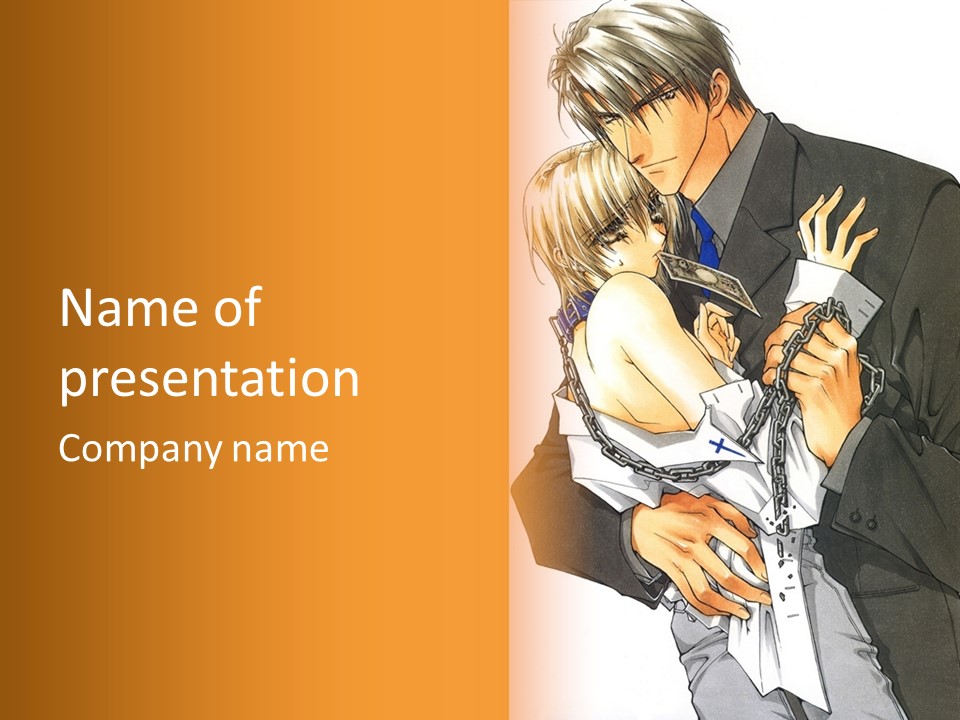 A Man And A Woman Hugging In Front Of An Orange Background PowerPoint Template