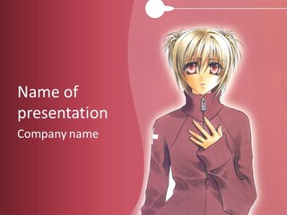 A Woman With Blonde Hair Is Standing In Front Of A Red Background PowerPoint Template