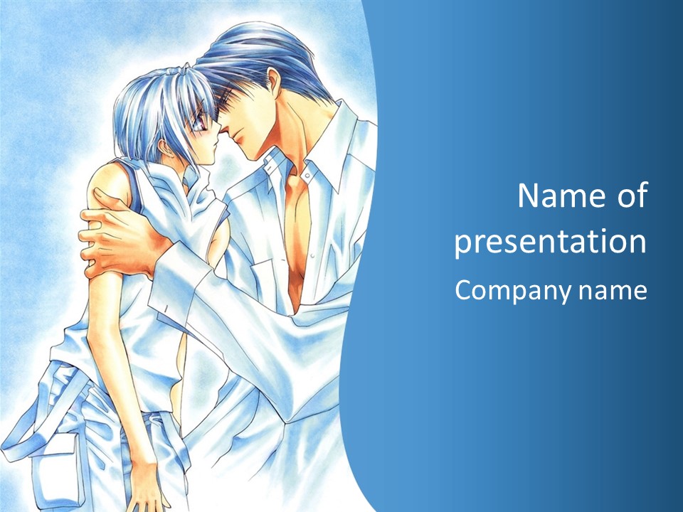 A Man And A Woman Kissing In Front Of A Blue Background PowerPoint Template