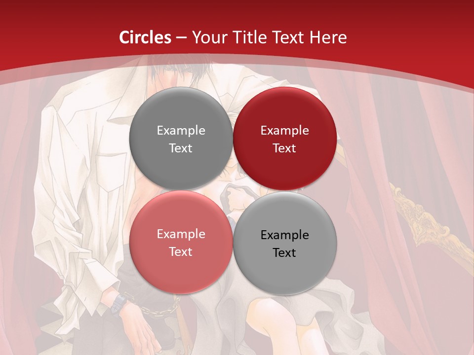 A Man And A Woman Sitting On A Chair In Front Of A Red Curtain PowerPoint Template