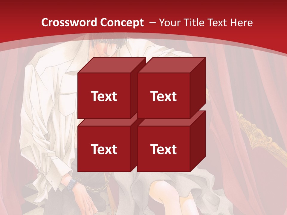 A Man And A Woman Sitting On A Chair In Front Of A Red Curtain PowerPoint Template