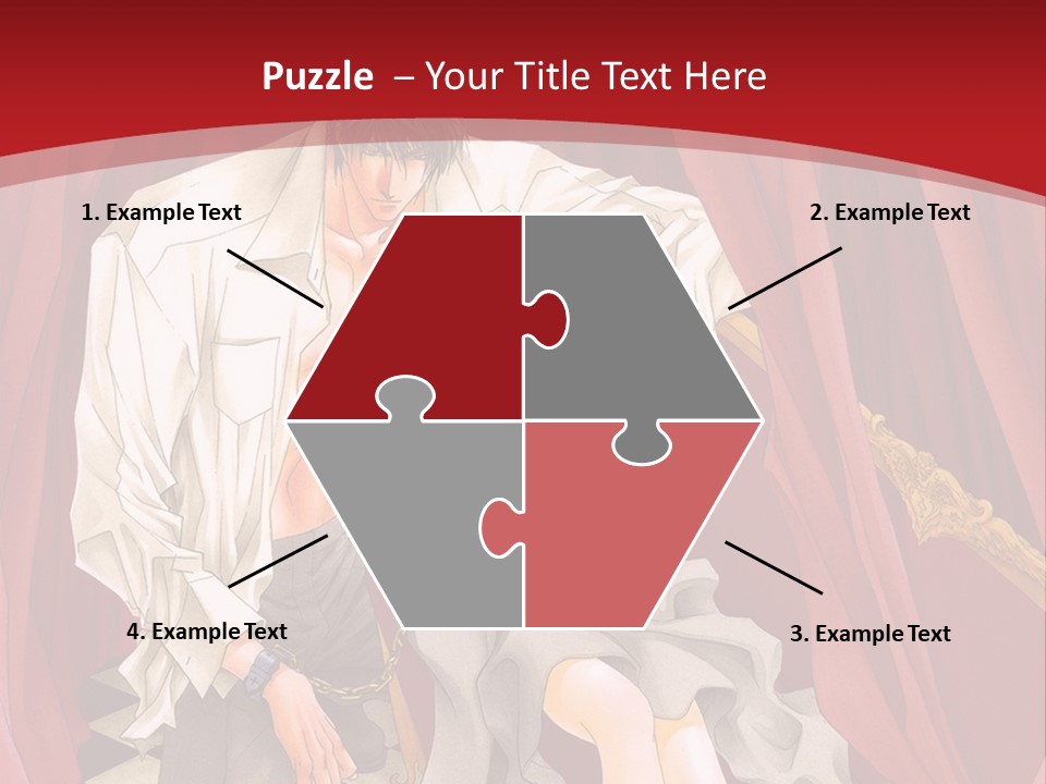 A Man And A Woman Sitting On A Chair In Front Of A Red Curtain PowerPoint Template