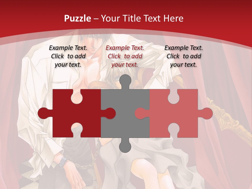 A Man And A Woman Sitting On A Chair In Front Of A Red Curtain PowerPoint Template