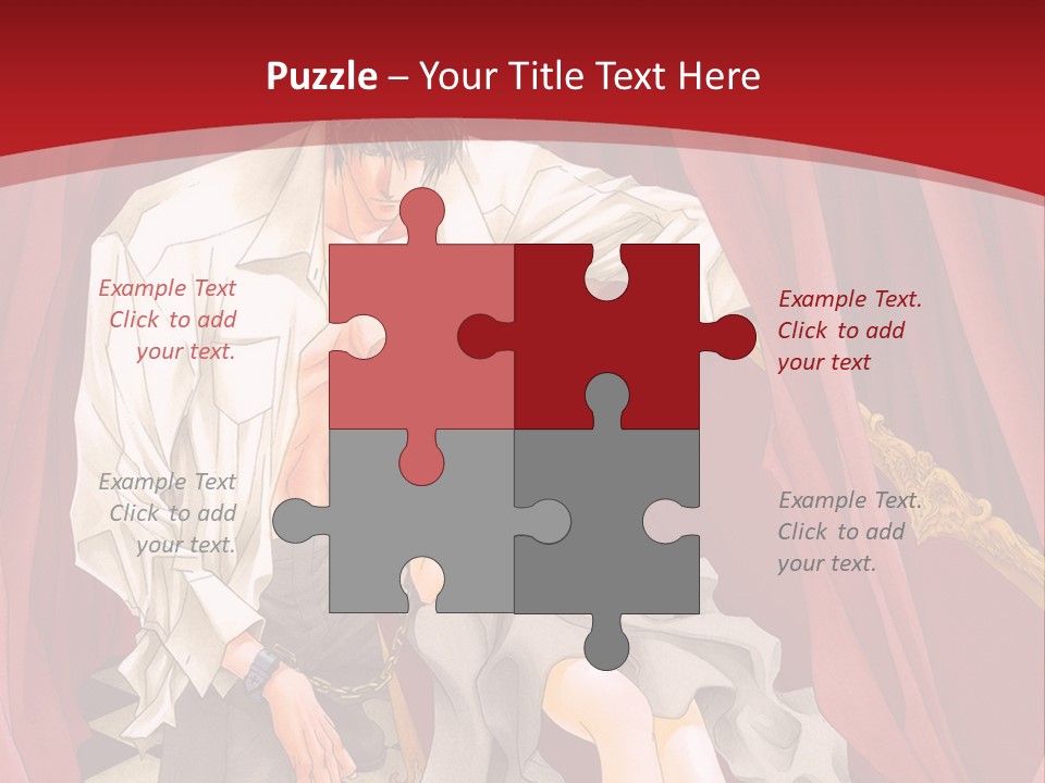 A Man And A Woman Sitting On A Chair In Front Of A Red Curtain PowerPoint Template