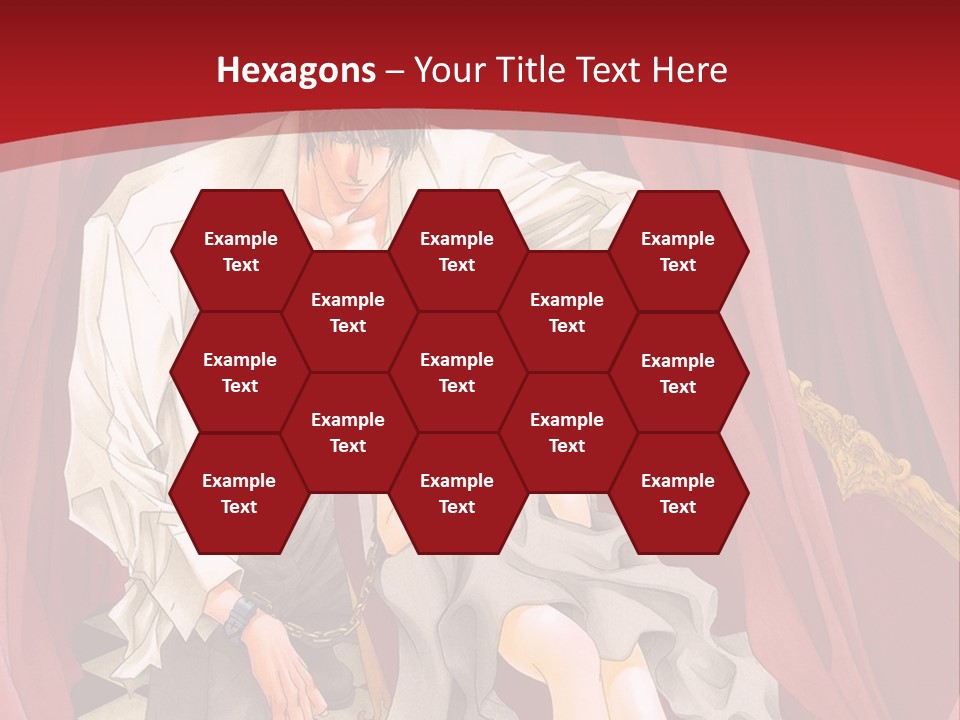 A Man And A Woman Sitting On A Chair In Front Of A Red Curtain PowerPoint Template