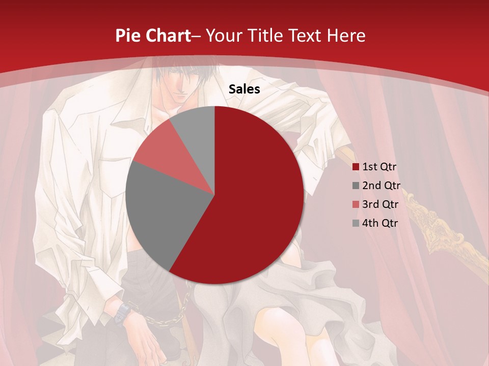 A Man And A Woman Sitting On A Chair In Front Of A Red Curtain PowerPoint Template