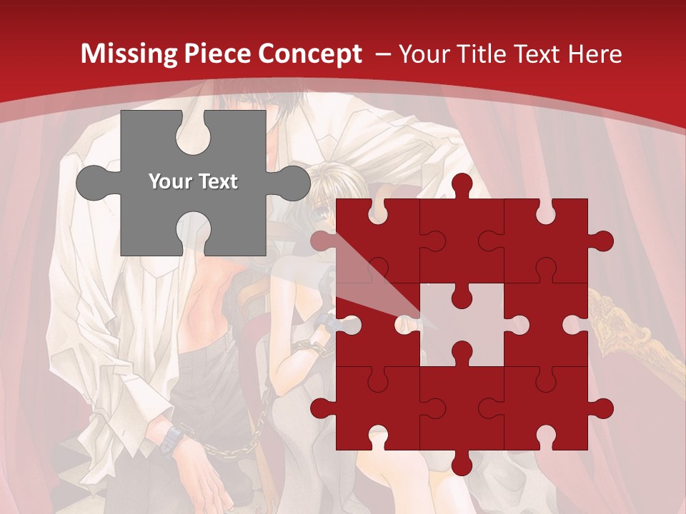 A Man And A Woman Sitting On A Chair In Front Of A Red Curtain PowerPoint Template