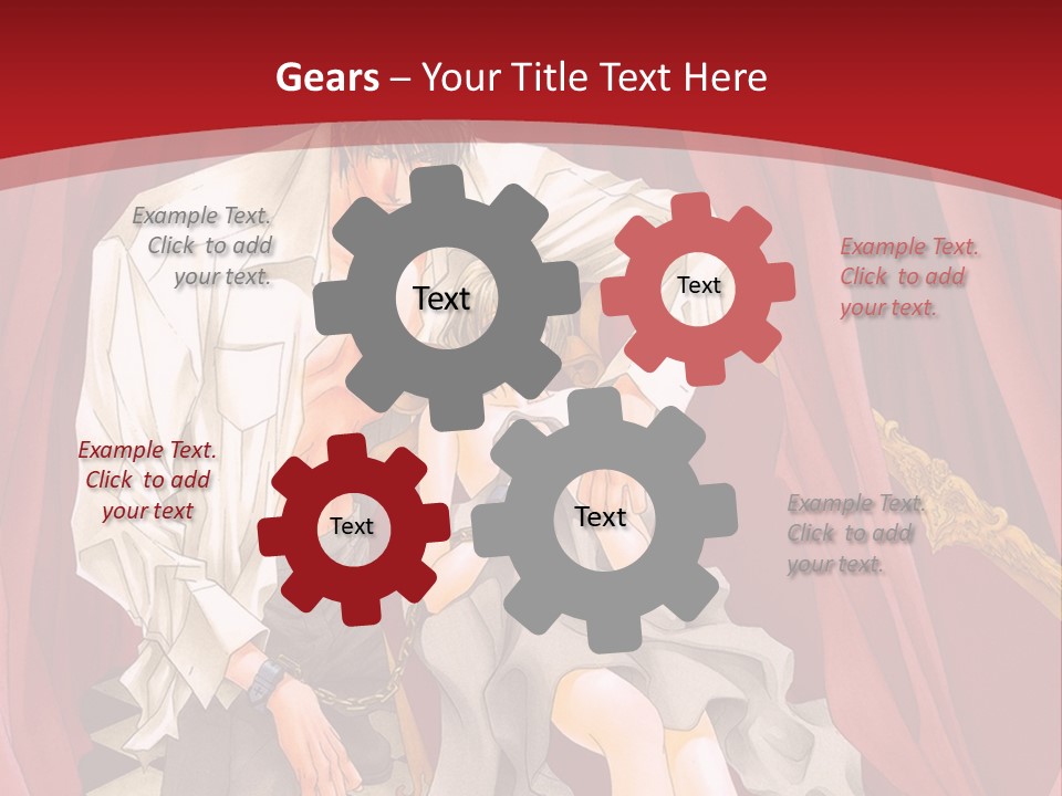 A Man And A Woman Sitting On A Chair In Front Of A Red Curtain PowerPoint Template