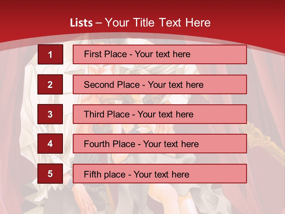 A Man And A Woman Sitting On A Chair In Front Of A Red Curtain PowerPoint Template