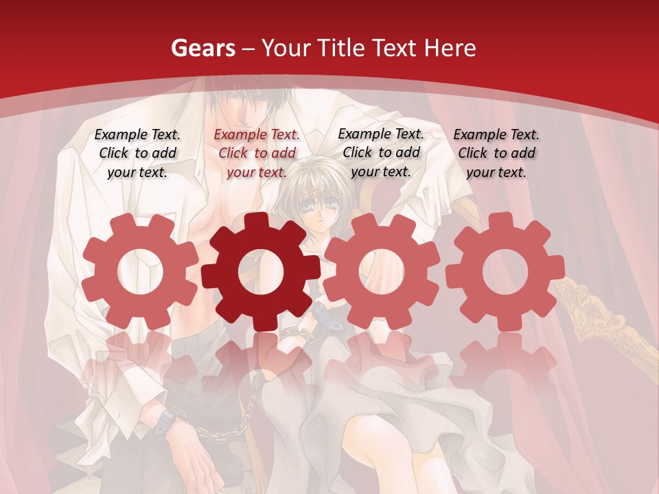 A Man And A Woman Sitting On A Chair In Front Of A Red Curtain PowerPoint Template