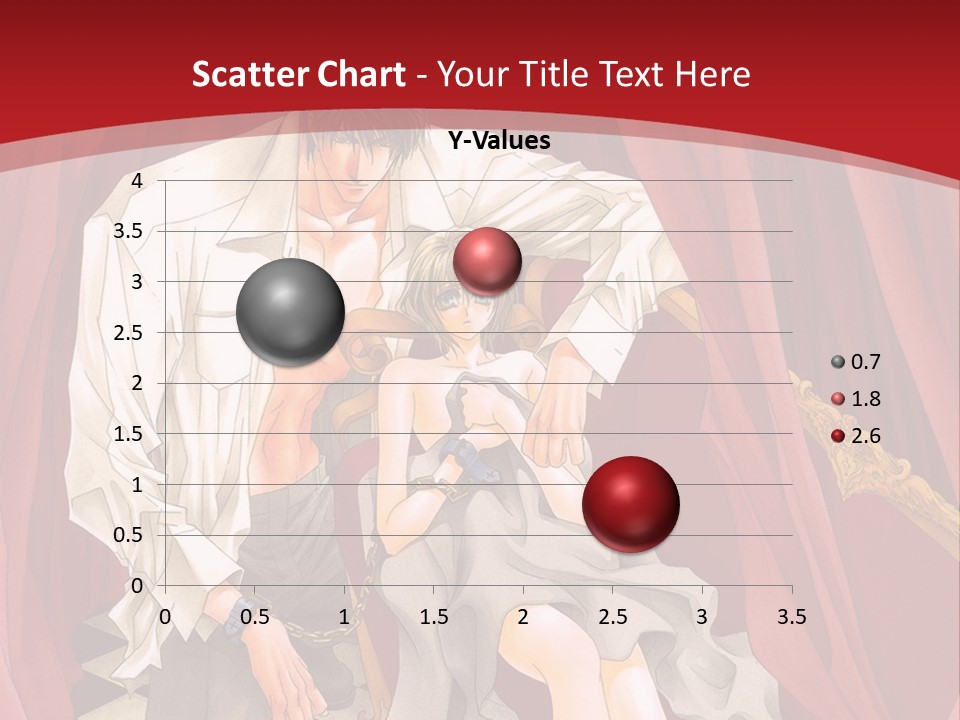 A Man And A Woman Sitting On A Chair In Front Of A Red Curtain PowerPoint Template