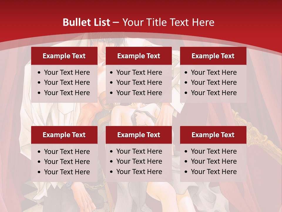 A Man And A Woman Sitting On A Chair In Front Of A Red Curtain PowerPoint Template