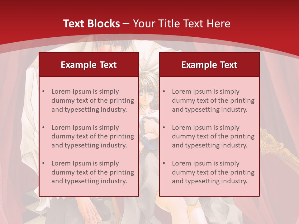 A Man And A Woman Sitting On A Chair In Front Of A Red Curtain PowerPoint Template